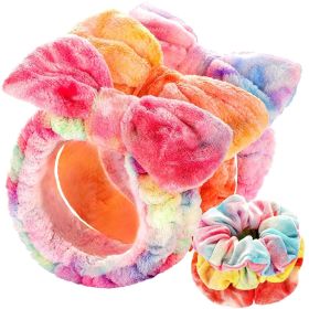 Spa Headband, 6pcs Makeup Headbands and Hair Scrunchies, Bow Skin Care Headband for Washing Face for Teen Girls Women (Color: Tie-dyed Colorful, Orange, and Pinkish Purple)